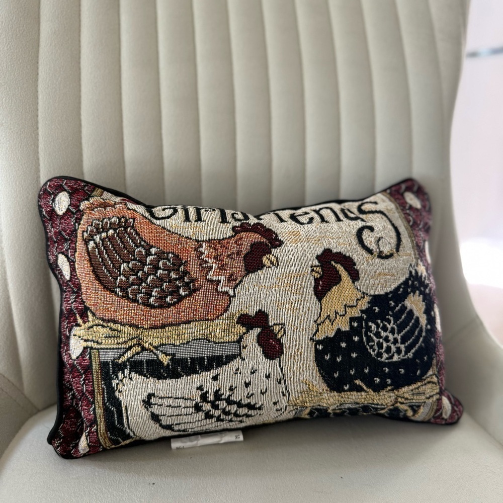 Farmhouse Brown Colorful Girlfriends Chicken Tapestry Mini Decor Accent Pillow